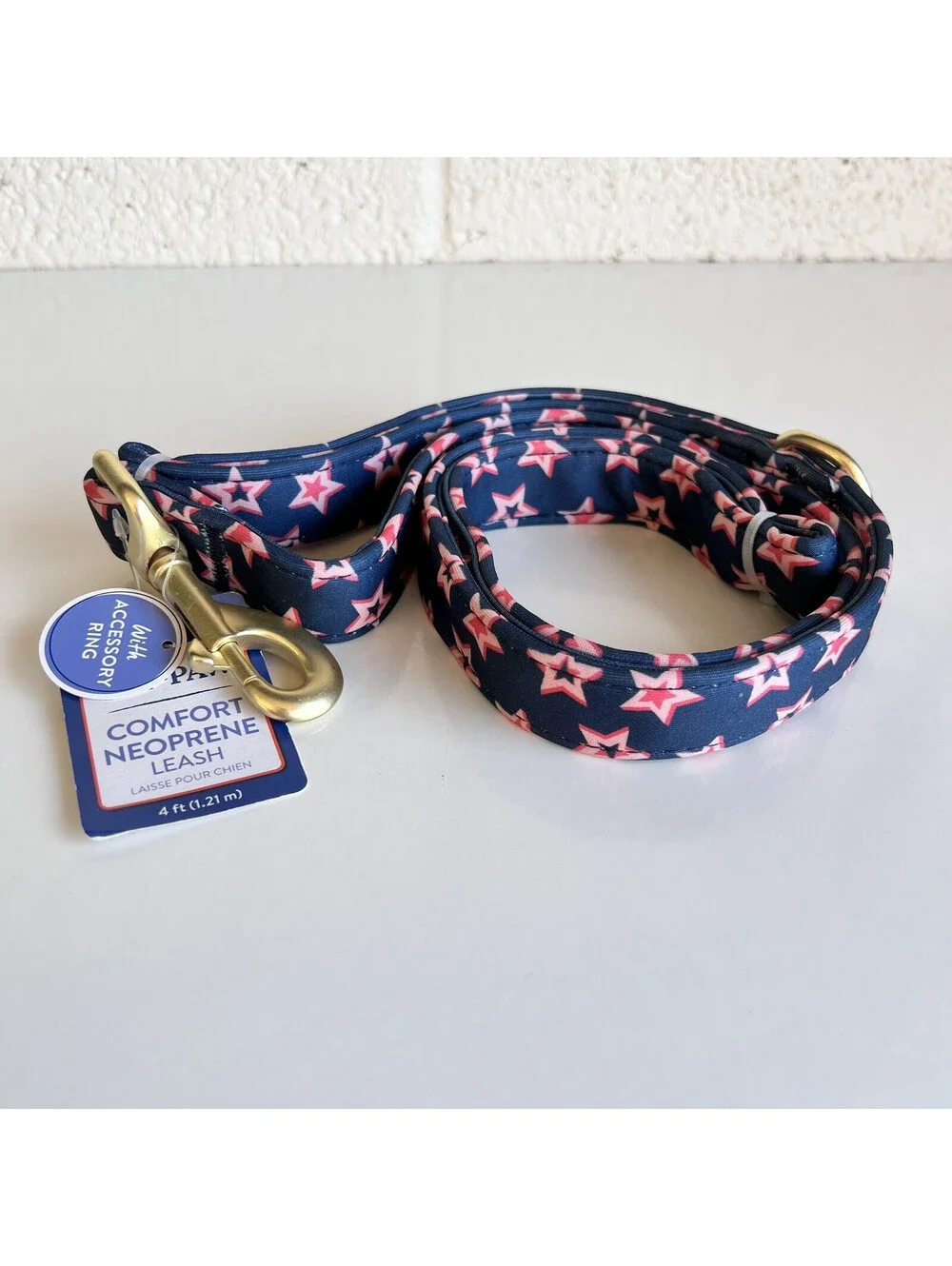 NEW Top Paw 4 Ft Neoprene Leash Pink Blue Stars Dog Puppy Accessory Ring